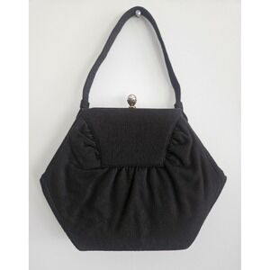 Vintage 1950s Crown Lewis Wool Hexagon Handbag | Faux Pearl & Jewel Clasp